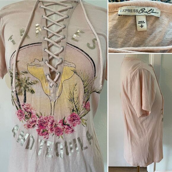 Express Lace Up Tequila T-shirt in Pink - Picture 2 of 2